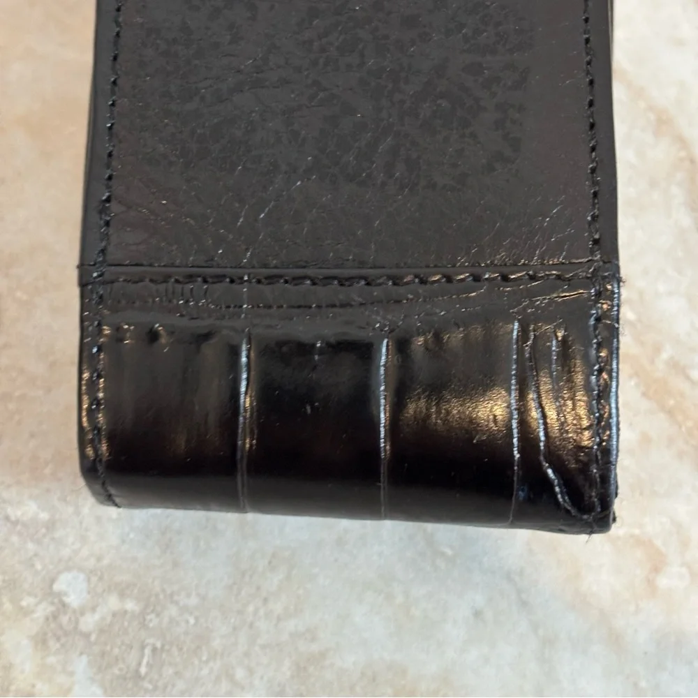 Vtg Brighton Cell Phone Wristlet Black Croc Leather case